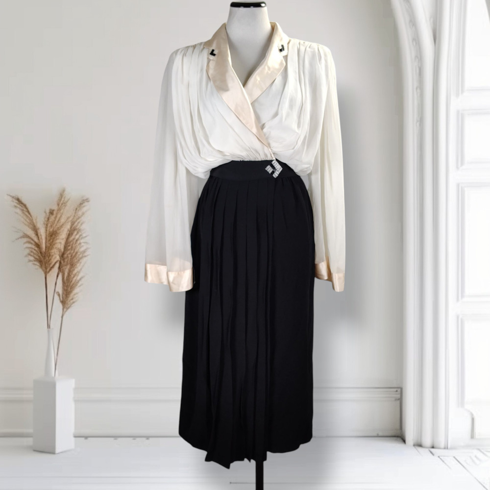 Vintage Wayne Clark Aline Marelle Draped Chiffon Evening Dress Black White 6